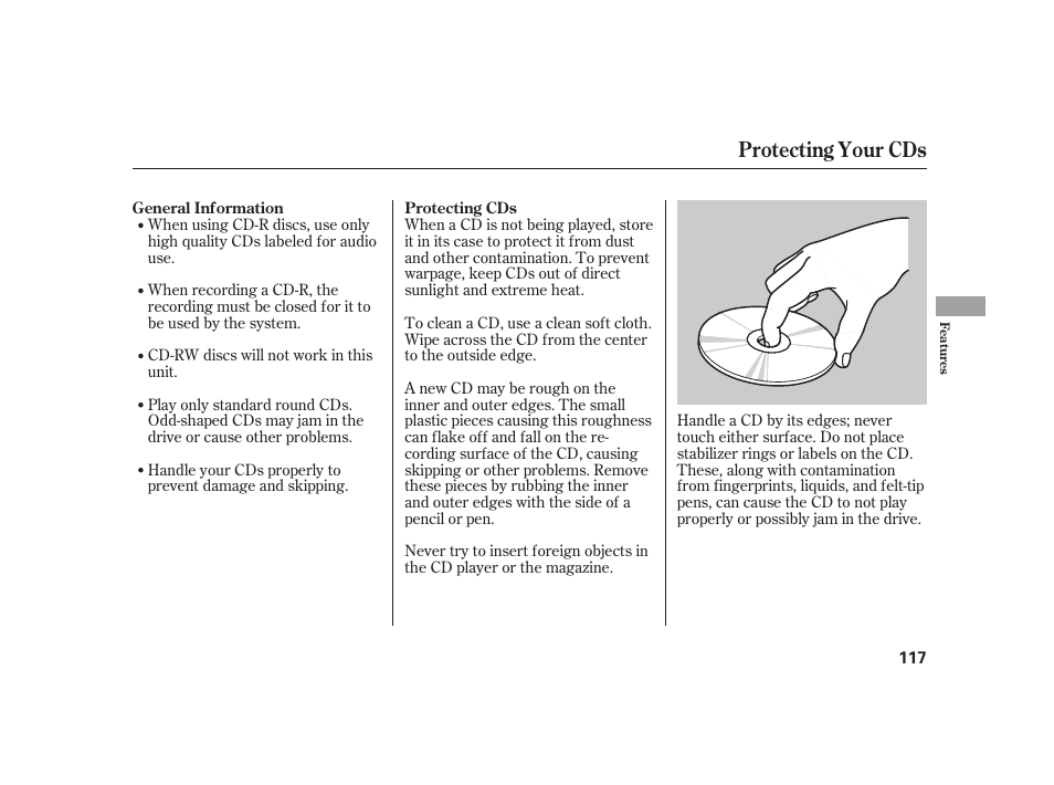 Protecting your cds | HONDA 2008 S2000 User Manual | Page 123 / 270