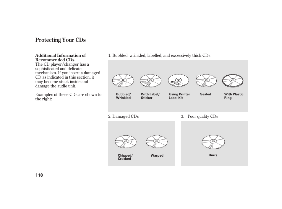 Protecting your cds | HONDA 2008 S2000 User Manual | Page 124 / 270