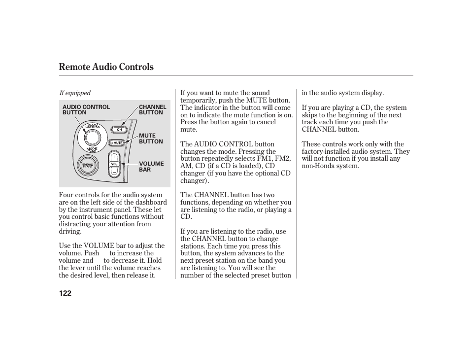 Remote audio controls | HONDA 2008 S2000 User Manual | Page 128 / 270