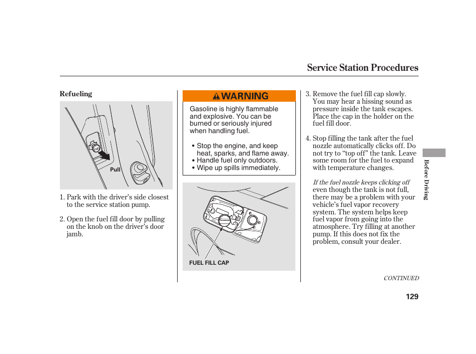 Service station procedures | HONDA 2008 S2000 User Manual | Page 135 / 270