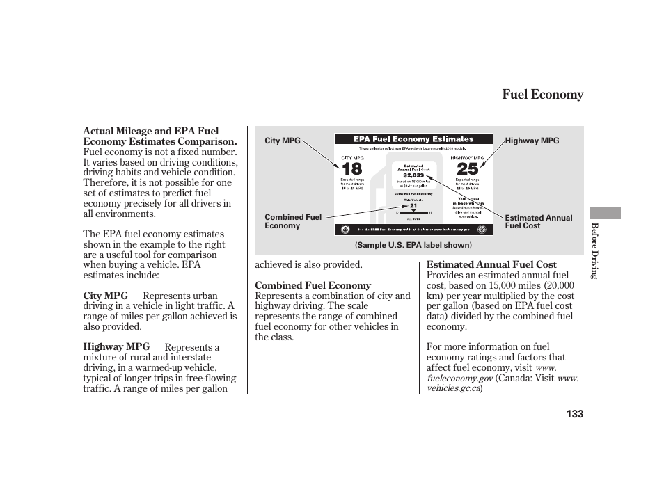 Fuel economy | HONDA 2008 S2000 User Manual | Page 139 / 270