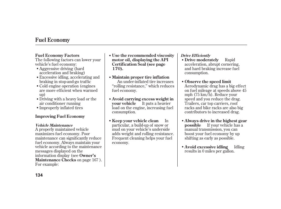 Fuel economy | HONDA 2008 S2000 User Manual | Page 140 / 270