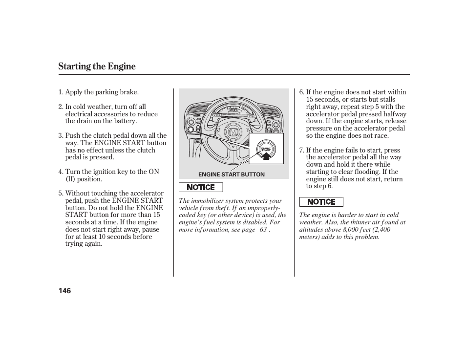 Starting the engine | HONDA 2008 S2000 User Manual | Page 152 / 270