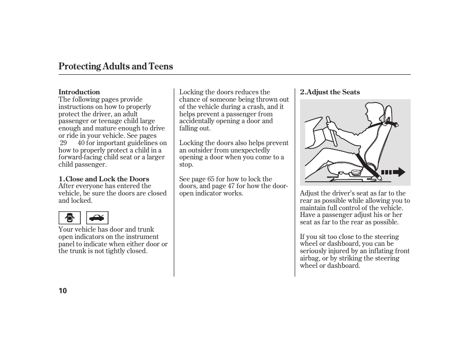 Protecting adults and teens | HONDA 2008 S2000 User Manual | Page 16 / 270