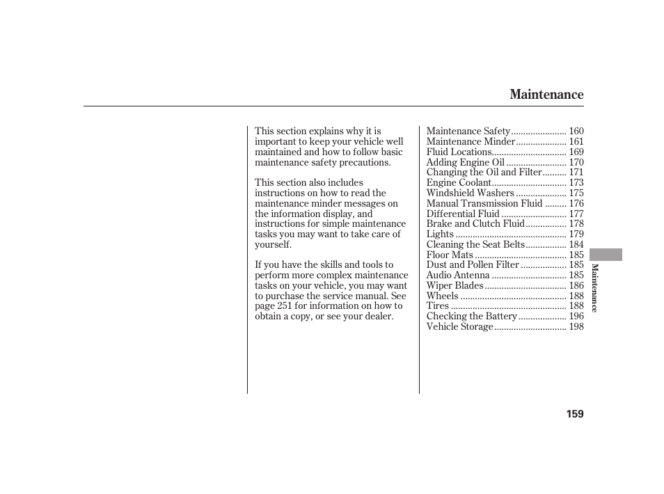 Maintenance | HONDA 2008 S2000 User Manual | Page 165 / 270