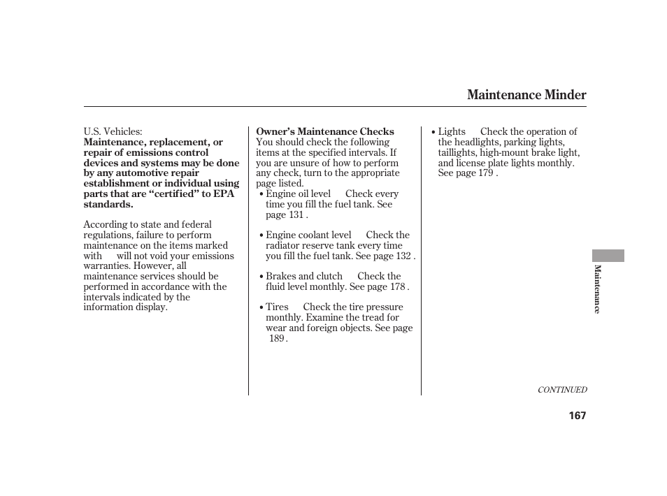 Maintenance minder | HONDA 2008 S2000 User Manual | Page 173 / 270