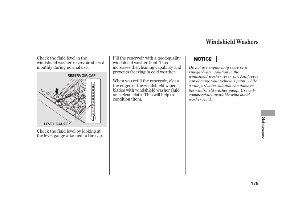 Windshield washers | HONDA 2008 S2000 User Manual | Page 181 / 270