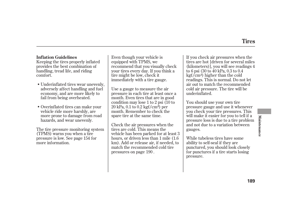 Tires | HONDA 2008 S2000 User Manual | Page 195 / 270