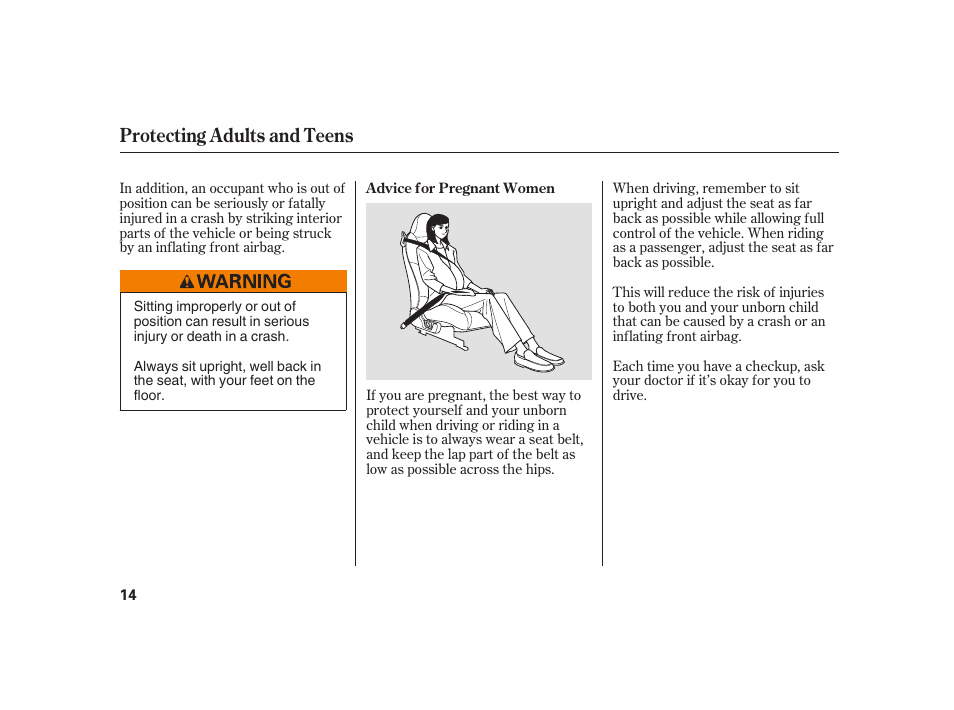 Protecting adults and teens | HONDA 2008 S2000 User Manual | Page 20 / 270