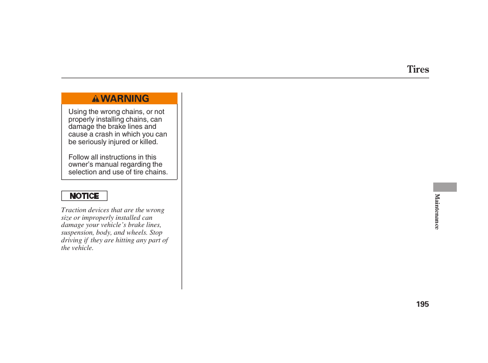 Tires | HONDA 2008 S2000 User Manual | Page 201 / 270