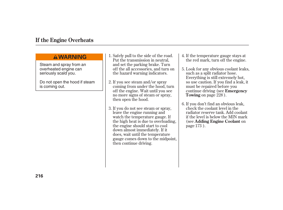 If the engine overheats | HONDA 2008 S2000 User Manual | Page 222 / 270