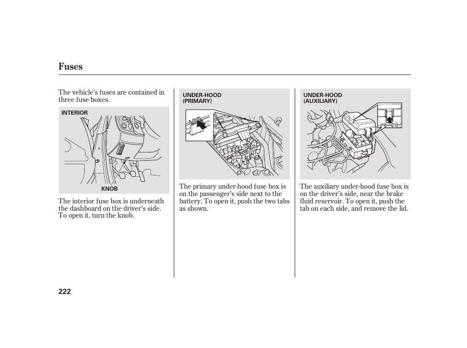 Fuses | HONDA 2008 S2000 User Manual | Page 228 / 270