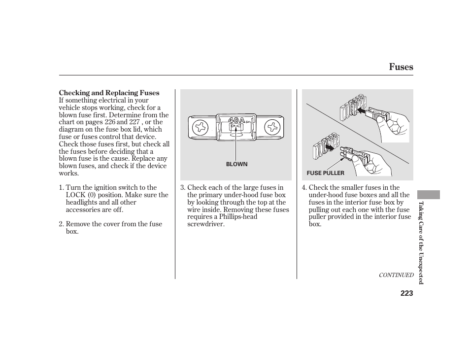 Fuses | HONDA 2008 S2000 User Manual | Page 229 / 270