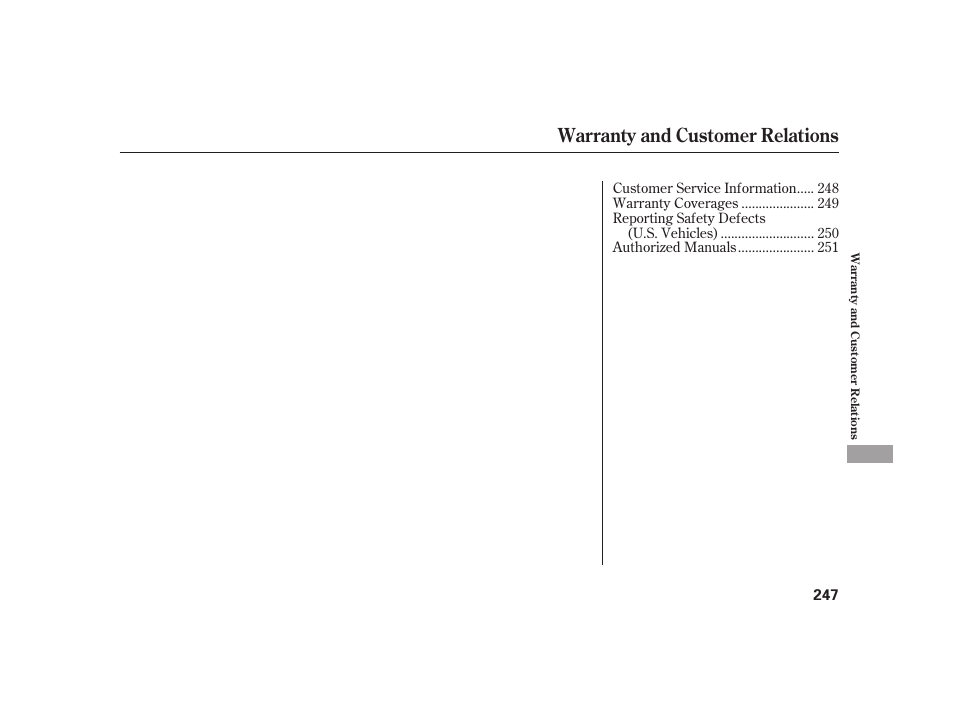 Warranty and customer relations | HONDA 2008 S2000 User Manual | Page 253 / 270