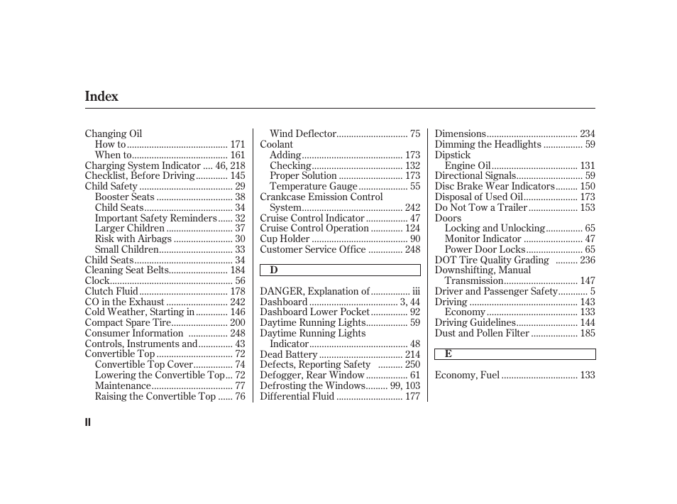 Index | HONDA 2008 S2000 User Manual | Page 260 / 270