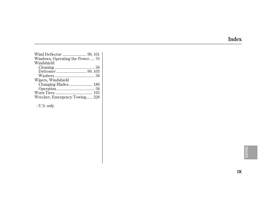 Index | HONDA 2008 S2000 User Manual | Page 267 / 270