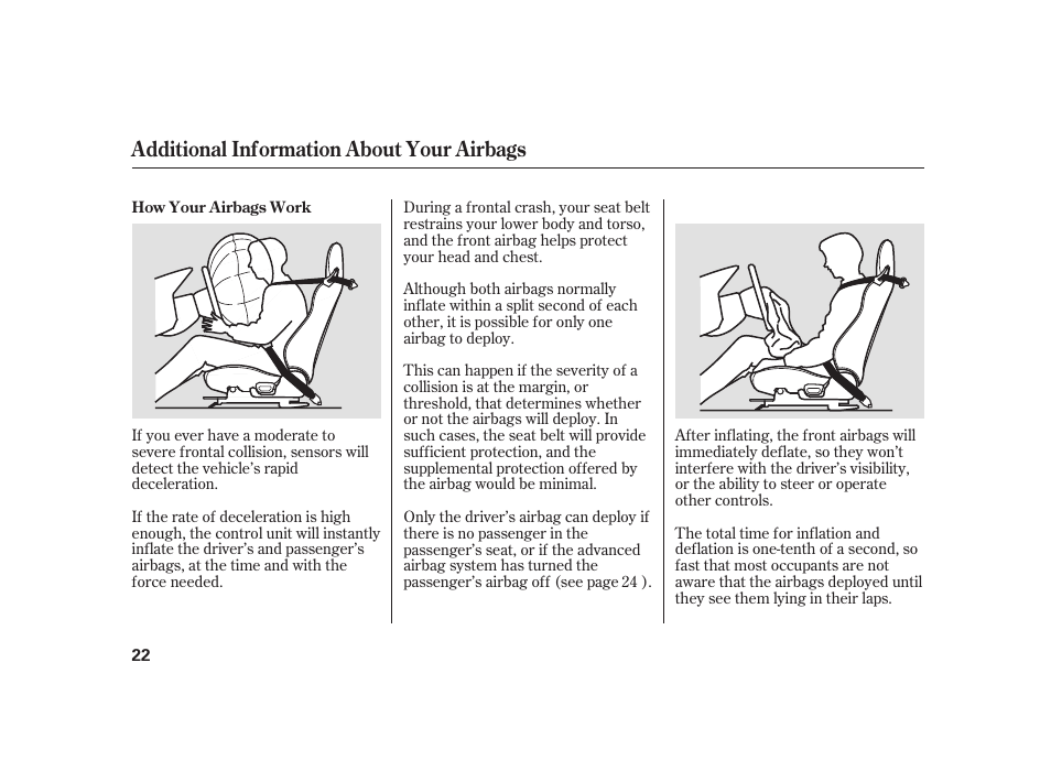 Additional information about your airbags | HONDA 2008 S2000 User Manual | Page 28 / 270