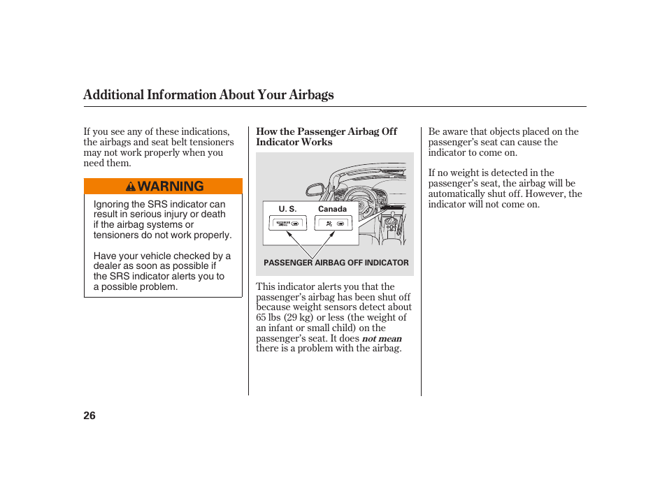 Additional information about your airbags | HONDA 2008 S2000 User Manual | Page 32 / 270