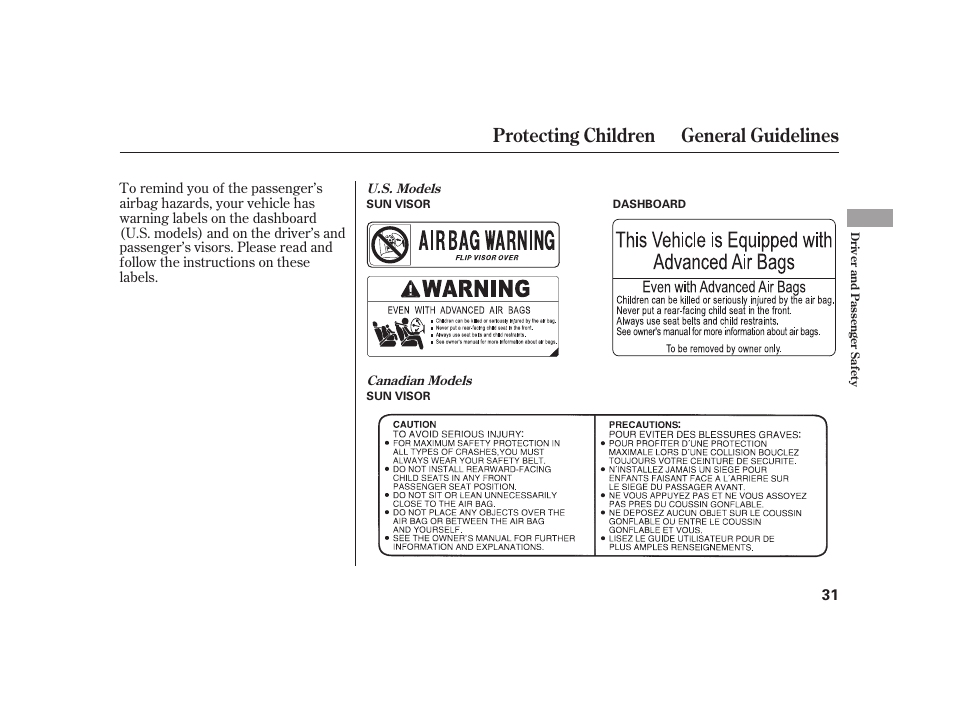 Protecting children general guidelines | HONDA 2008 S2000 User Manual | Page 37 / 270