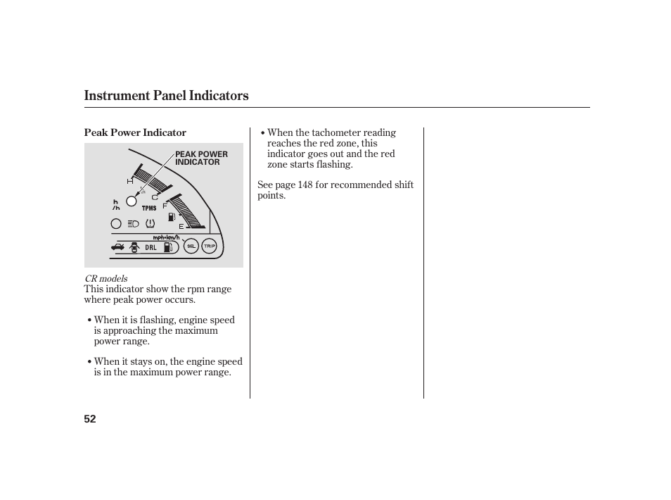 Instrument panel indicators | HONDA 2008 S2000 User Manual | Page 58 / 270