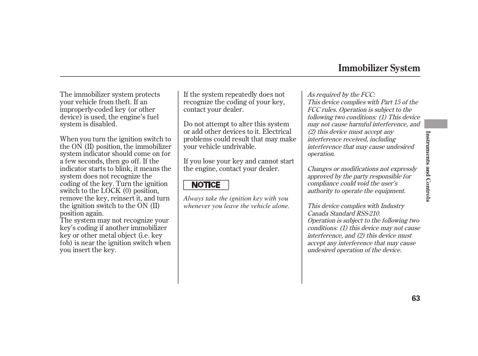 Immobilizer system | HONDA 2008 S2000 User Manual | Page 69 / 270