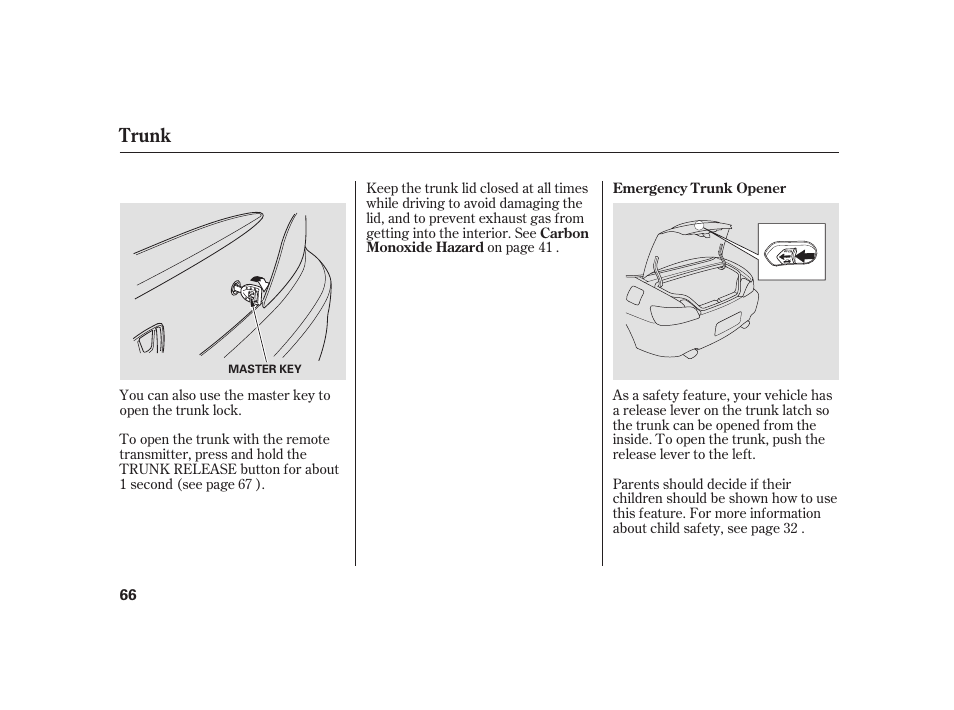 Trunk | HONDA 2008 S2000 User Manual | Page 72 / 270