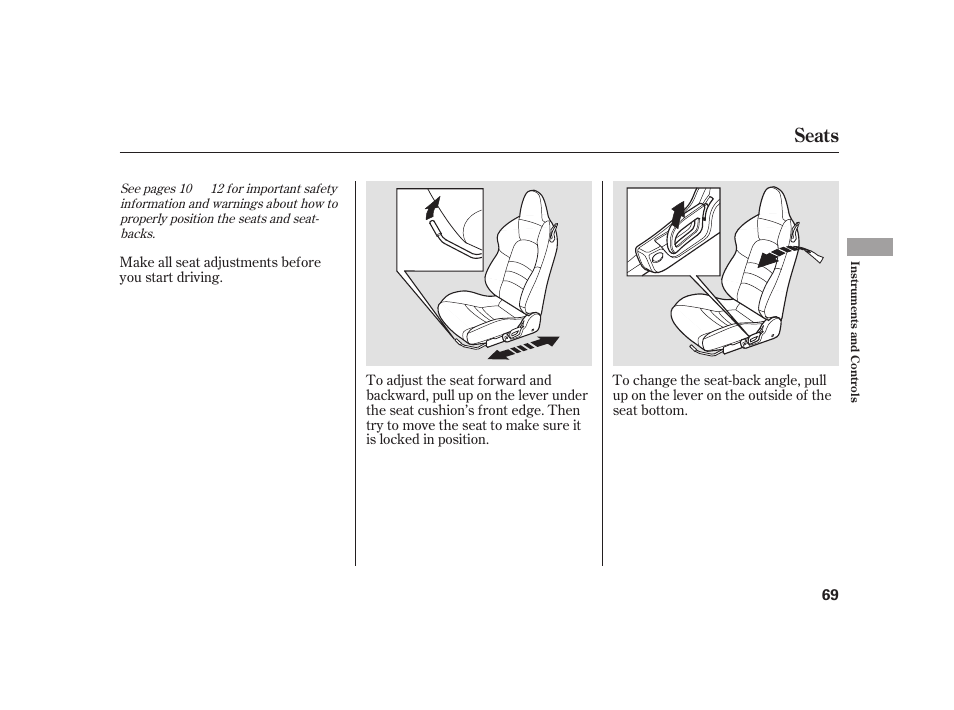 Seats | HONDA 2008 S2000 User Manual | Page 75 / 270