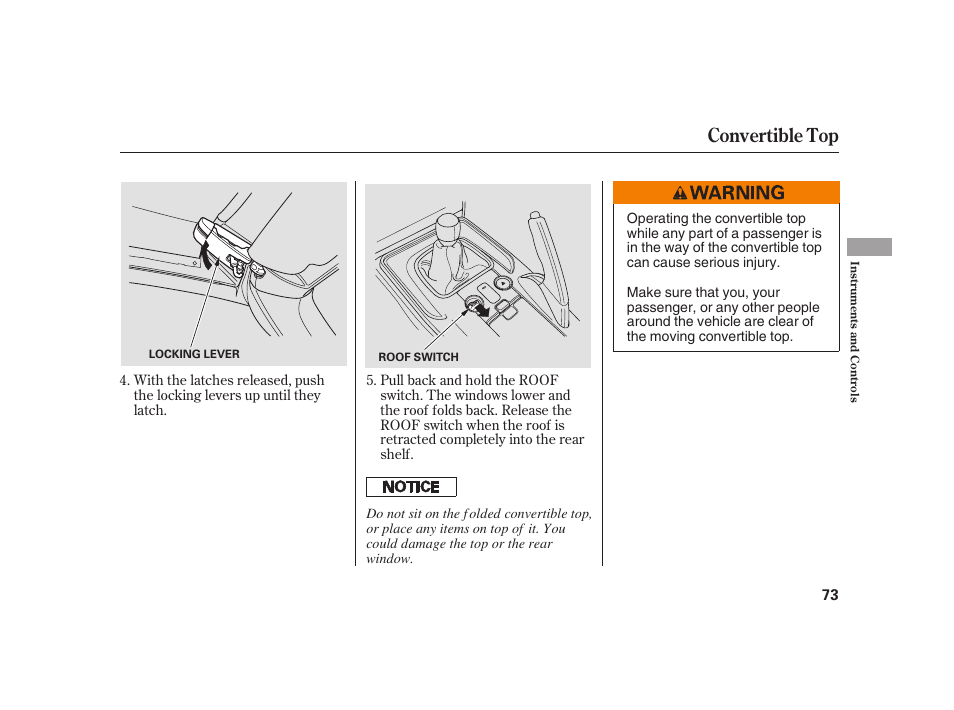 Convertible top | HONDA 2008 S2000 User Manual | Page 79 / 270