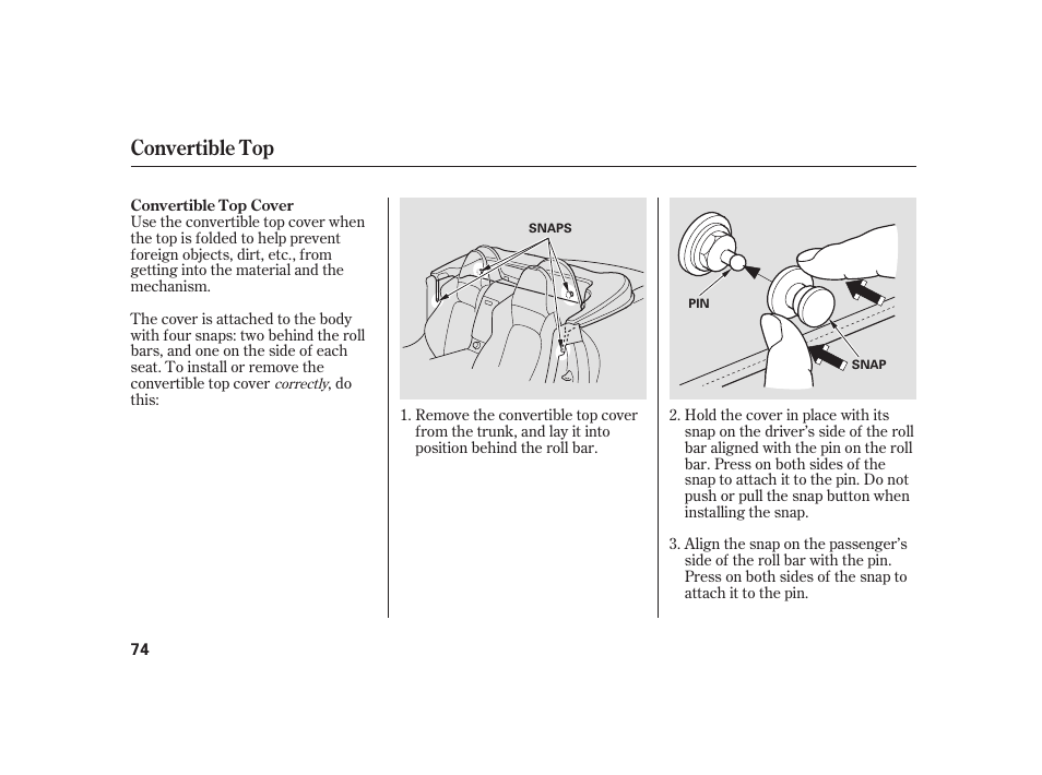 Convertible top | HONDA 2008 S2000 User Manual | Page 80 / 270