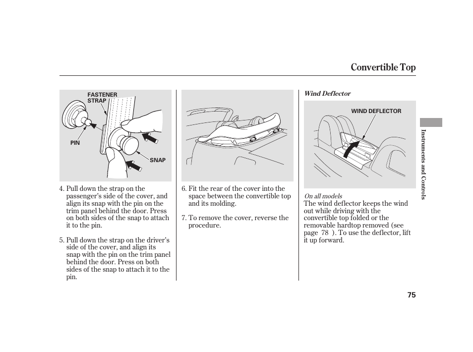 Convertible top | HONDA 2008 S2000 User Manual | Page 81 / 270