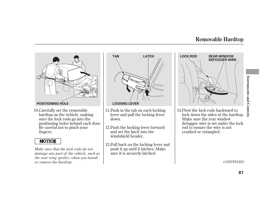 Removable hardtop | HONDA 2008 S2000 User Manual | Page 87 / 270