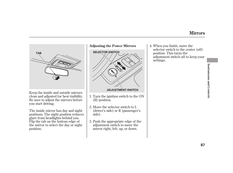 Mirrors | HONDA 2008 S2000 User Manual | Page 93 / 270