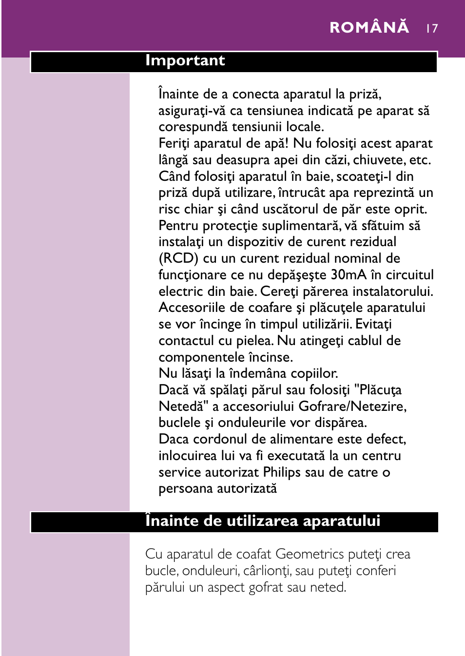 Română 17 | Philips hp4696 00 User Manual | Page 17 / 100