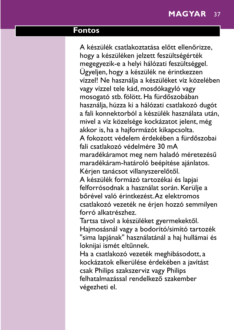 Magyar 37 | Philips hp4696 00 User Manual | Page 37 / 100