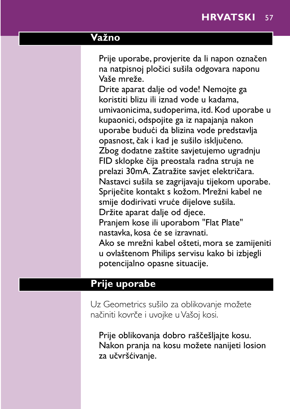 Hrvatski 57 | Philips hp4696 00 User Manual | Page 57 / 100