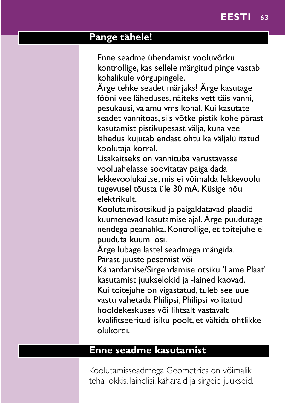 Eesti 63 | Philips hp4696 00 User Manual | Page 63 / 100