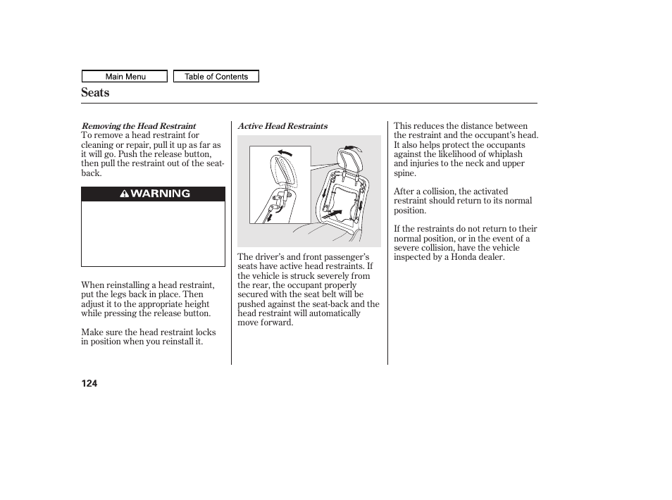 Seats | HONDA 2011 Ridgeline User Manual | Page 128 / 423