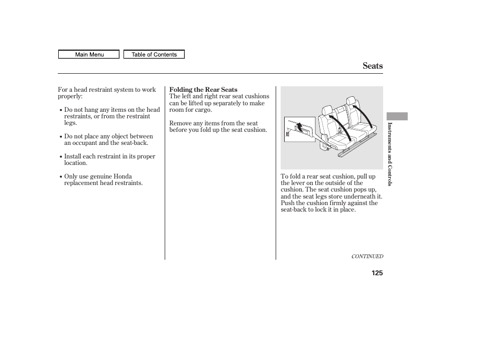 Seats, 2011 ridgeline | HONDA 2011 Ridgeline User Manual | Page 129 / 423