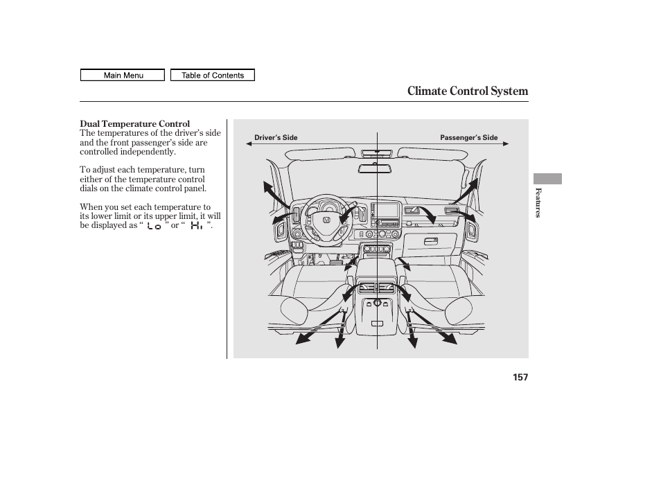 Climate control system | HONDA 2011 Ridgeline User Manual | Page 161 / 423