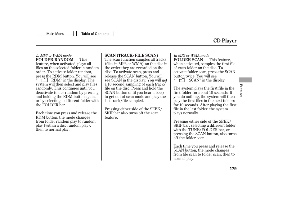 Cd player | HONDA 2011 Ridgeline User Manual | Page 183 / 423