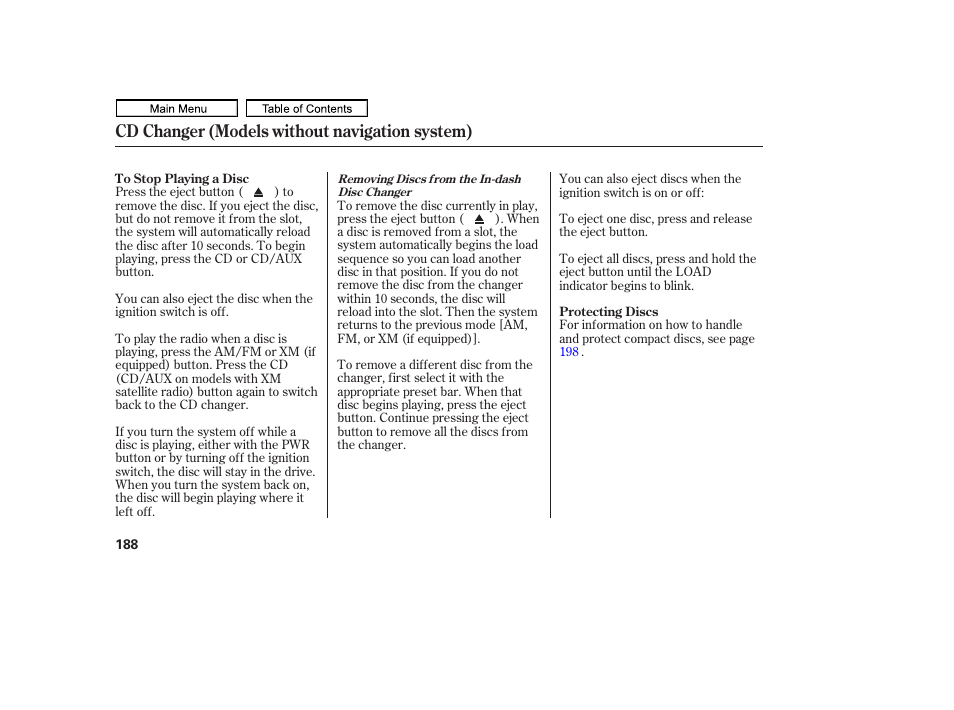 Cd changer (models without navigation system) | HONDA 2011 Ridgeline User Manual | Page 192 / 423