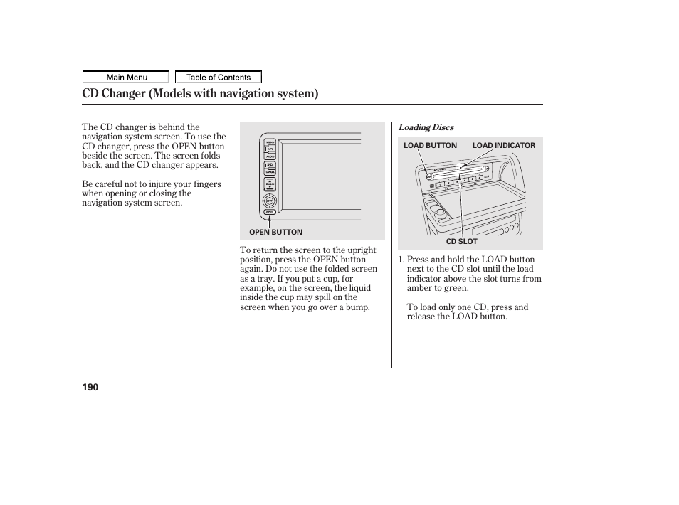 Cd changer (models with navigation system) | HONDA 2011 Ridgeline User Manual | Page 194 / 423