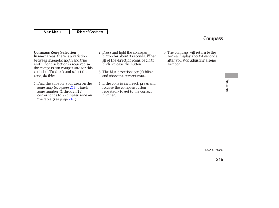 Compass | HONDA 2011 Ridgeline User Manual | Page 219 / 423