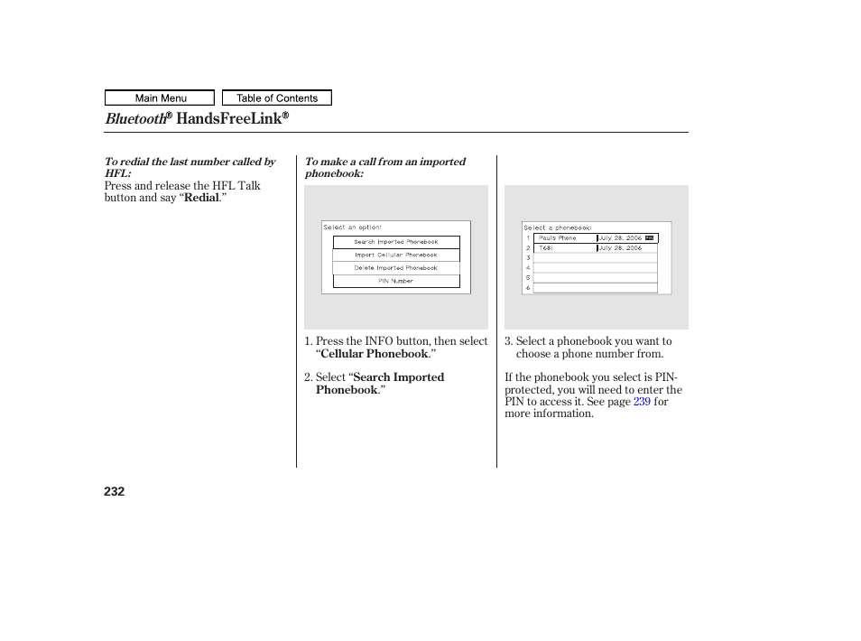 Handsfreelink, Bluetooth | HONDA 2011 Ridgeline User Manual | Page 236 / 423