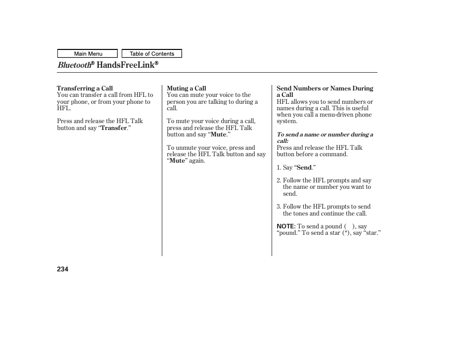 Handsfreelink, Bluetooth | HONDA 2011 Ridgeline User Manual | Page 238 / 423