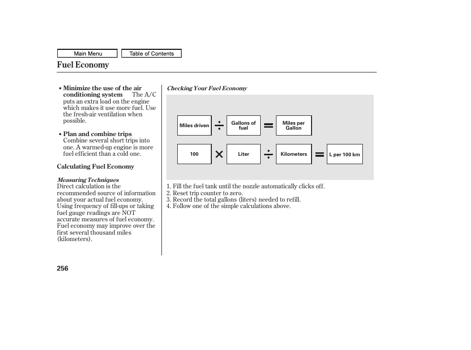 Fuel economy, 2011 ridgeline | HONDA 2011 Ridgeline User Manual | Page 260 / 423