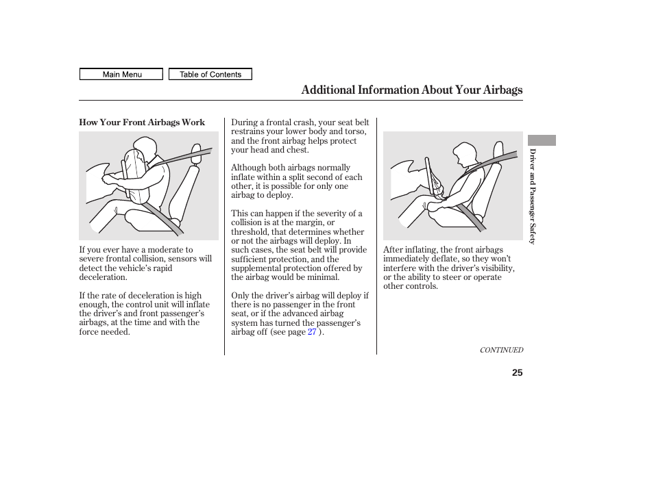 Additional information about your airbags | HONDA 2011 Ridgeline User Manual | Page 29 / 423