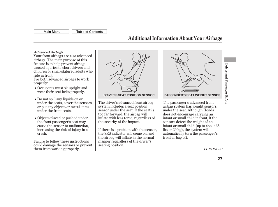 Additional information about your airbags, 2011 ridgeline | HONDA 2011 Ridgeline User Manual | Page 31 / 423