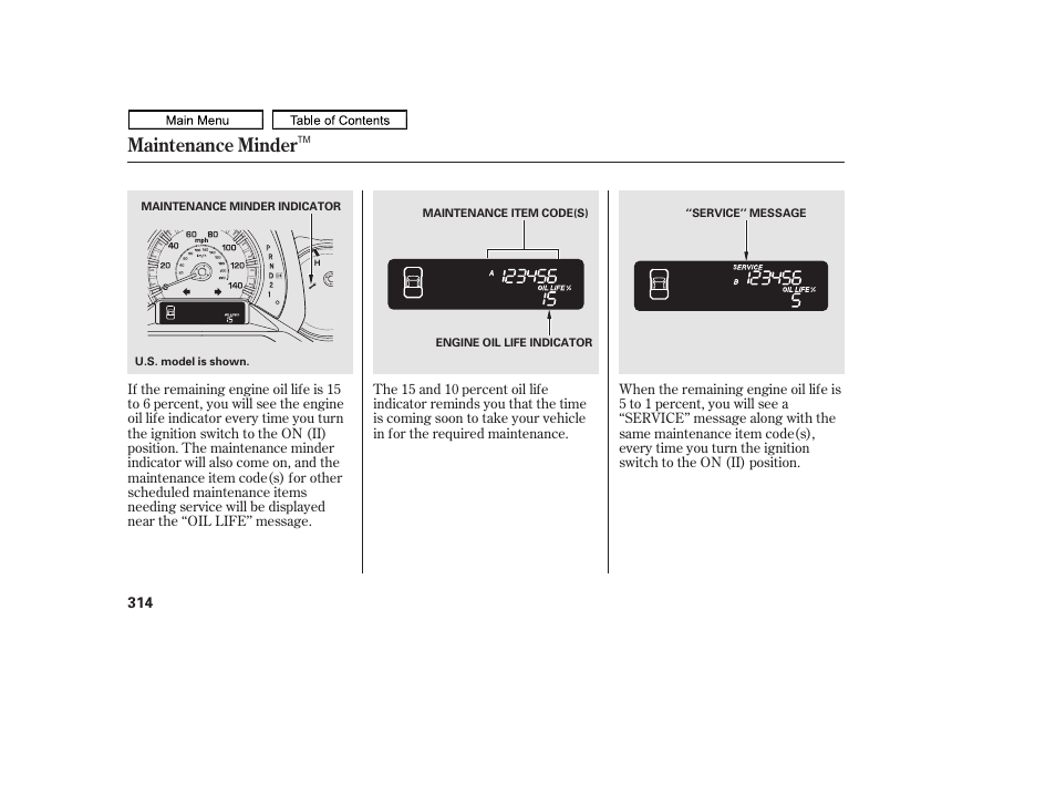 Maintenance minder, 2011 ridgeline | HONDA 2011 Ridgeline User Manual | Page 318 / 423