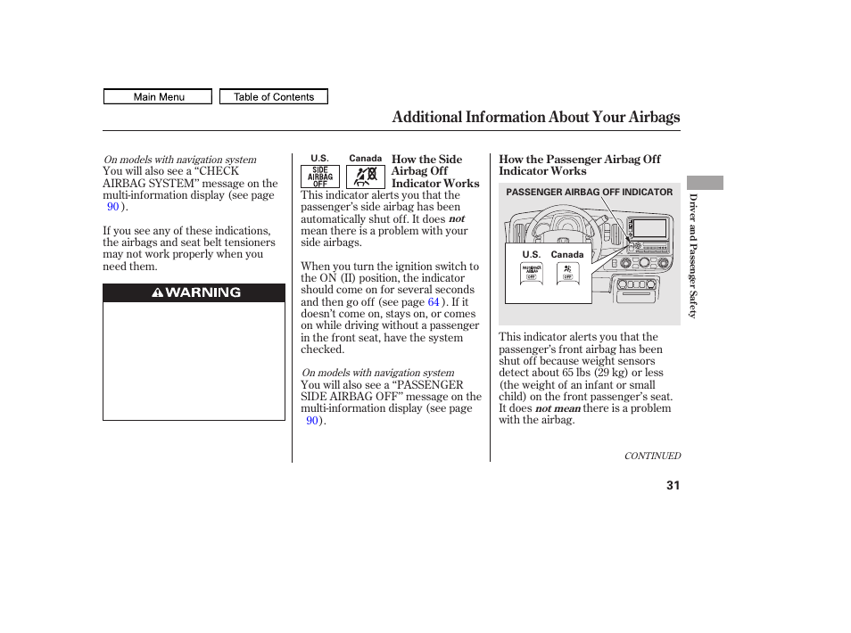 Additional information about your airbags, 2011 ridgeline | HONDA 2011 Ridgeline User Manual | Page 35 / 423